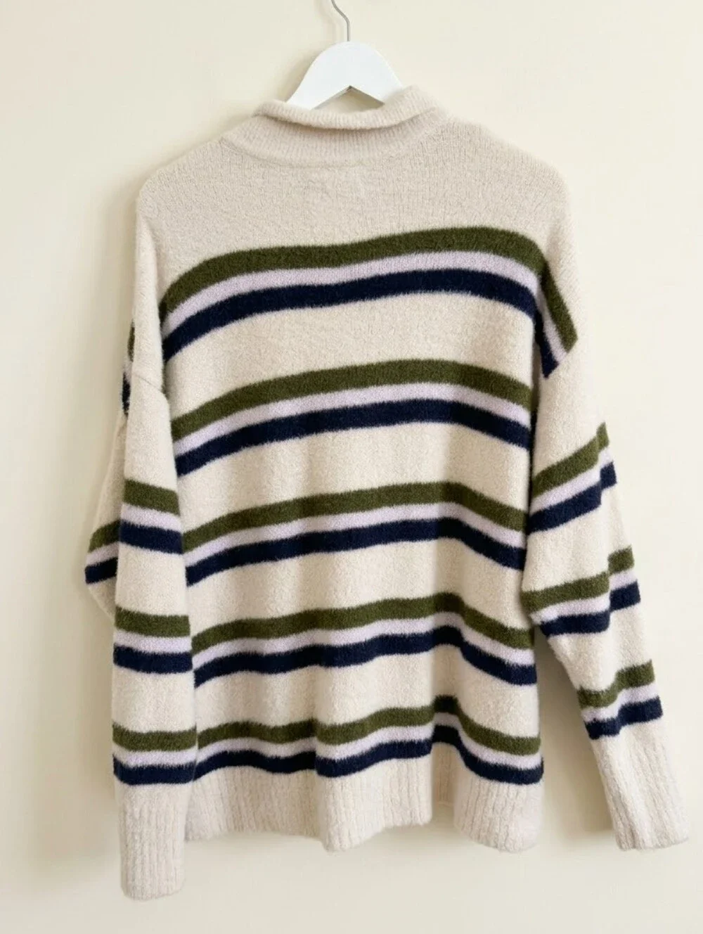 Aerie Striped Polo V-Neck Oversized Slouchy Knit Sweater Medium